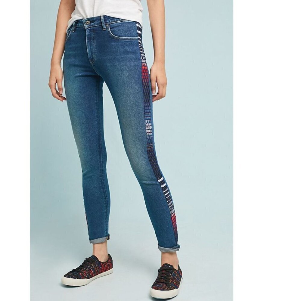 Anthropologie 721 Levis Skinny Jean Womens 28 Blue High-Rise Embroidered Seams